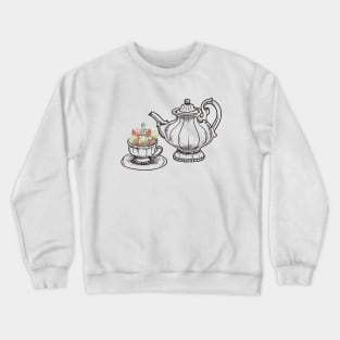 Tea And Flowers Proper English Countryside Crewneck Sweatshirt